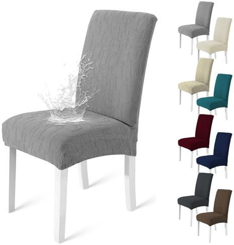 MAXIJIN Water-Repellent Dining Chair Covers Set of 2, Elastic Kitchen Living Chair Cover, Comfortable Soft Chair Slipcovers Anti-Scratch and Resistant, Washable Removable (Light Grey, Pack of 2)
