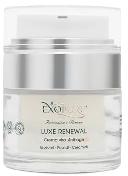 EXOPURE Crema Viso Antirughe 50ml Innovativa con ESOSOMI, Peptidi e Ceramidi, Crema Idratante Viso Rigenerante, Crema Viso Uomo & Donna - Effetto Radioso - MADE IN ITALY