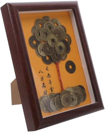 minkissy Figura de Árbol del Dinero Chino Decorativo Feng Shui 20x15 Cm con Cinco Monedas Imperiales, Bonsái Artificial Dorado para Hogar y Oficina, Adorno de Buena Suerte y Prosperidad