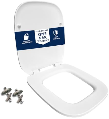 HYDRO HOME Tavoletta wc compatibile con One Rak Ceramics Come Originale, copriwater, Sedile WC antibatterico, Fissaggio dall’Alto, Bianco, Effetto Slim (Chiusura Ammortizzata)