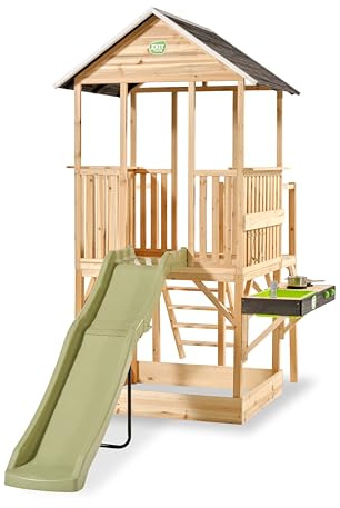 EXIT Panorama 550 cabane de jeu en bois avec toboggan, cuisine de jeu et bac à sable