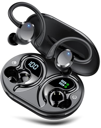 Wireless Earbuds Sport, New Bluetooth 5.4 Headphones with Earhooks, 68H Bluetooth Ear Buds with 4 ENC Noise Cancelling Mic, Earphones Dual LED Display, IP7 Waterproof Ear Buds for Sport/Gym/Running