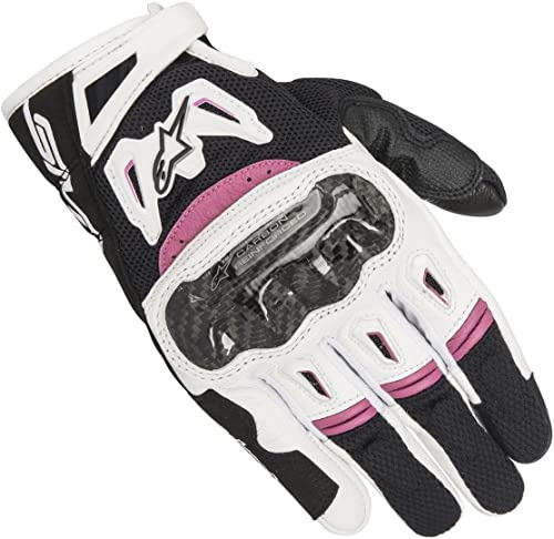 Alpinestars Stella SMX-2 Air Carbon V2 Gloves, Women's Fit, Carbon Knuckle Guard, Mesh and Leather, CE-Certified, Summer Riding Protection, M, Black/White/Fuchsia