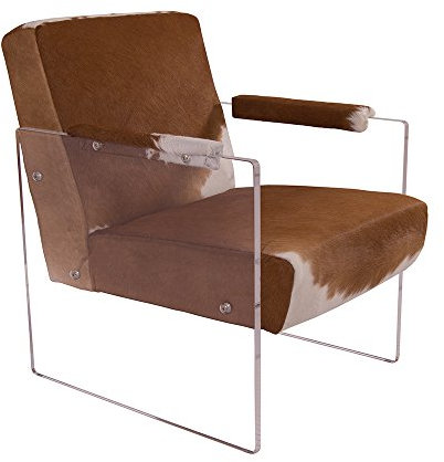 Vintage Line Cocktailsessel Armani Kuhfell weiÃŸ braun Acrylglas Seitenteile Clubsessel Designsessel Armchair