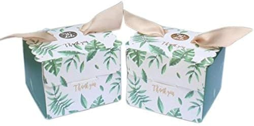 Amajoy Lot de 50 boîtes à dragées avec ruban Motif feuille de palmier pour mariage, fête prénatale