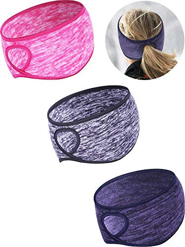 Tatuo 3 Pcs Fleece Ponytail Ear Warmers Headband Winter Running Headband Ear Muffs Ear Covers for Women Adult Outdoor Sports and Fitness Running Cycling Ski Cold Weather