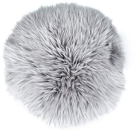 NaDeco Sitzkissen Lammfell grau (Ø 34 cm) Lammfell Sitzauflage Fellauflage grau graues Fellkissen Stuhlkissen in grau Schaffell Kissen grau Lambskin Pads