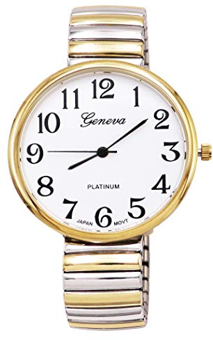 Rosemarie Collections Women's Extra Large 1.75 Inch Round Face Geneva Stretch Band Watch Unisex (Extra Large Face/Two Tone)