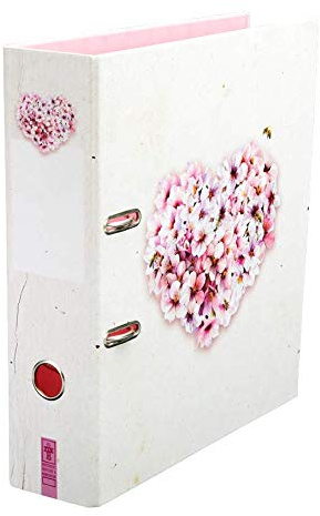 Blütenzauber Aktenordner für DIN A4, ca. 8 cm breit, rosa pink hell | Ordner Motiv Blume Herz, beige Natur, für Mädchen und Frauen