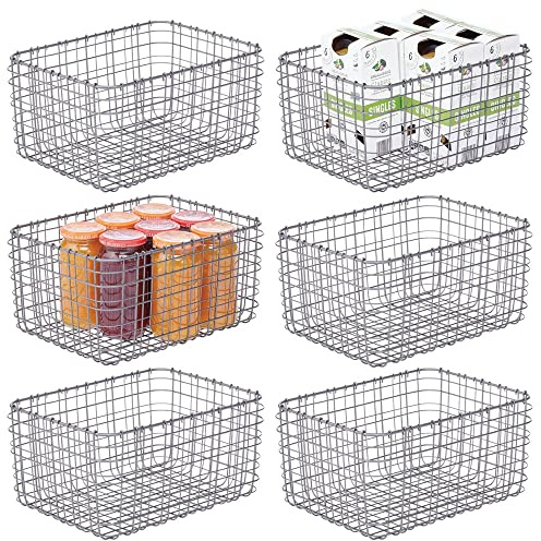 mDesign 6er-Set Allzweckkorb aus Metall – Aufbewahrungskorb für Küche, Vorratskammer etc. – kompakter und universeller Drahtkorb – dunkelgrau