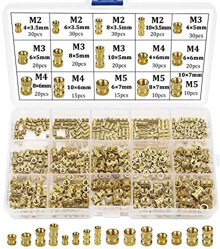beihuazi® 330Stk Gewindeeinsatz Einpressmutter M2 M3 M4 M5 Innengewinde Rändelmuttern Messing Einbettung Muttern für Kunststoffteile in 3D Druckteile