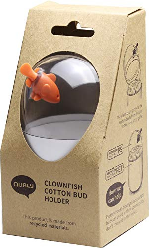 QUALY Wattestäbchenhalterung Clownfisch, Kunststoff, Behälter Weiß, Deckel Transparent, Fisch Orange, ca. Ø 7 x 11 cm