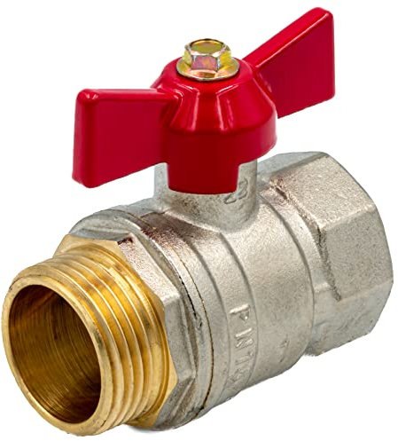 Kugelhahn 3/4 Zoll AG-IG - Absperrventil aus vernickeltem Messing mit PTFE-Dichtung - Absperrhahn mit Flügelgriff - Wasserhahn Sicher für Trinkwasser