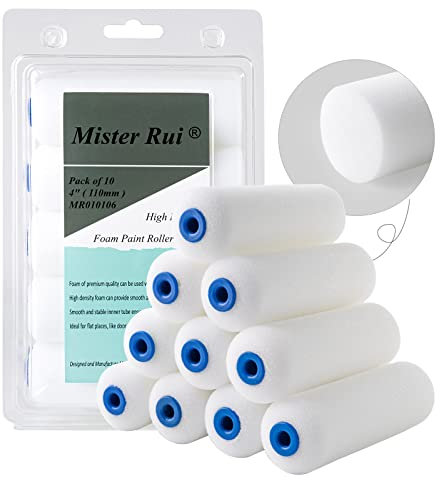Mister Rui Foam Paint Roller, Sponge Paint Roller Sleeve, High Density Foam, for Furniture Painting and Decorating, 4 Inch Head-Rounded Design (110mm), Pack of 10