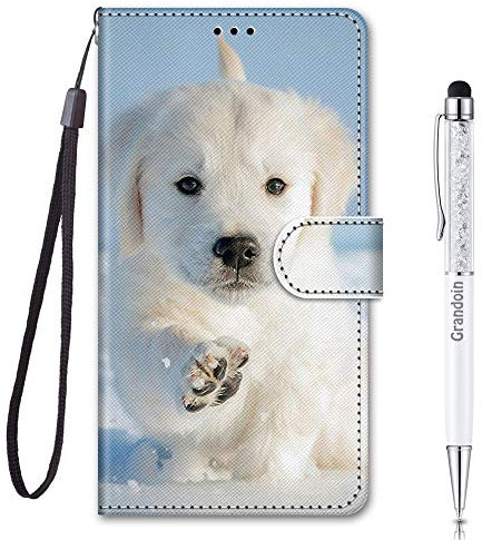 Grandoin Kompatibel mit Redmi 9A Hülle, Handyhülle im Brieftasche-Stil, Handytasche PU Leder Flip Cover Kreativ Bunte Muster Book Hülle Case Schutzhülle für Xiaomi Redmi 9A (Hündchen)