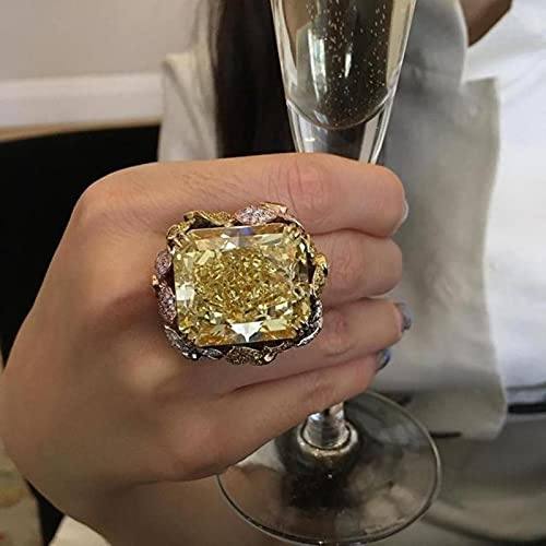 CXWK Donne di Lusso esagerato Grande Taglio Quadrato Champagne zircone Anello Color Oro Anniversario Fidanzamento Cocktail Party Anelli Gioielli