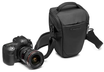 Manfrotto Advanced Holster M III, väska för spegellös kamera med objektiv, kameraväska med stativhållare och regnskydd, fotograferingstillbehör, svart, Medium, hölster M