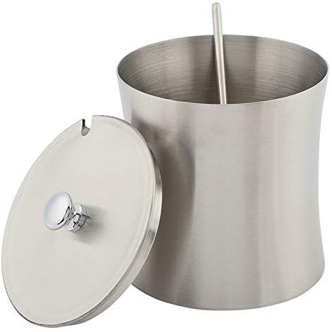 Goick Olla para condimentos, Azucarero de 400 ml de Acero Inoxidable, Cuchara, Especias, Sal, Pimienta, Condimento, Tarro con Tapa, Cuchara para Cocina, Hogar, 3,1 x 3,1 x 3,5 Pulgadas