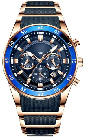 RORIOS Orologio da Uomo Moda Luminosi Orologio Analogico al Quarzo con Cinturino in Acciaio Inossidabile Multifunzionale Orologio Da Polso per Uomo