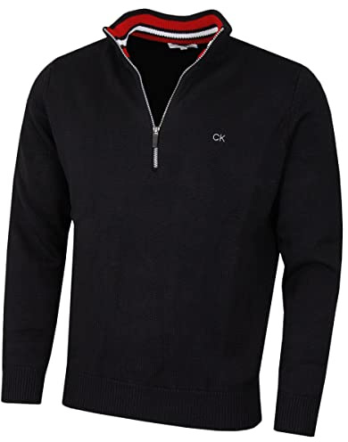 Calvin Klein Mens 1/2 Zip CK Golf Sweater - Black/Red - L
