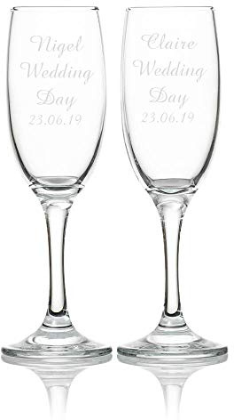 EIO Gifts Personalised Double Wine/Champagne Flutes Set - Engraved with Your Custom Text