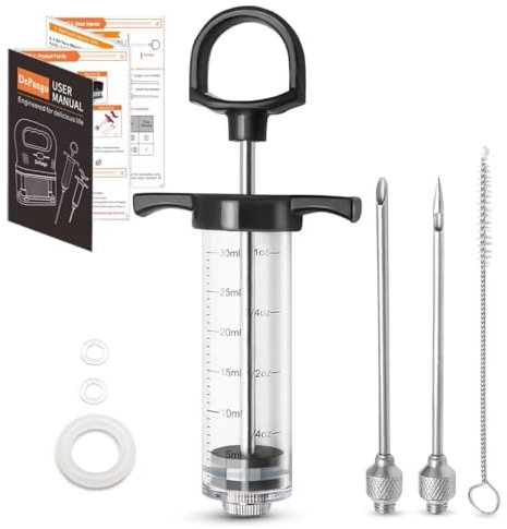 DePango Jeringuilla Cocina, Jeringa de Carne de Plástico, 30ml Kit Jeringa Cocina Inyector de Adobo con 2 Agujas de Carne para Carne de Res/bistec/Cerdo/Pollo/Pavo a la Barbacoa BBQ