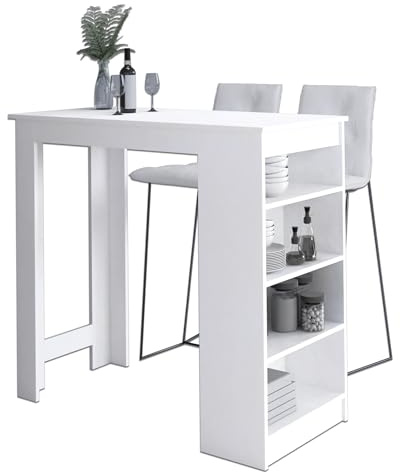 AKORD | Tavolo Bar Alto | Bancone Cucina Penisola | Tavoli Alti Moderna | Tavolino Ingresso con 4 Ripiani | Salvaspazio | 50 x 115 x 103 cm | Bianco