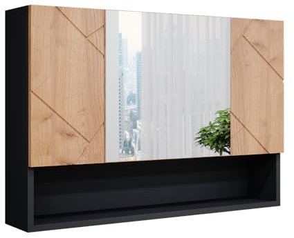 Vicco Badspiegelschrank Goldkraft Eiche/Anthrazit Irma 80x55x17 cm - Badezimmerschrank mit Spiegel, Viel Stauraum für Badutensilien