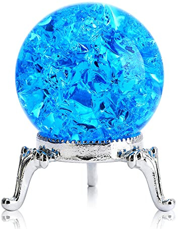 H&D HYALINE & DORA Boule de cristal fissurée de 40 mm, sphère de cristal en verre bleu, décoration de maison, mariage, bureau, aquarium