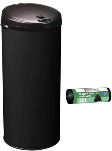 ROSSIGNOL Poubelle de cuisine automatique et 10 sacs-poubelle. Capacité 45L, Fabrication française, Poubelle à ouverture automatique SENSITIVE