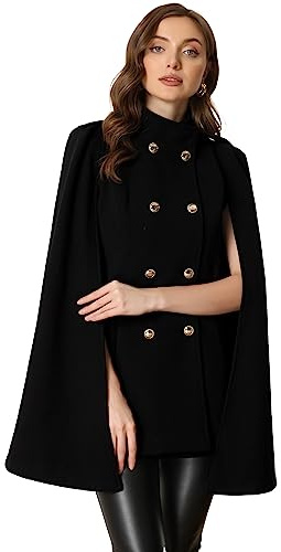 Allegra K Women Winter Vintage Double Breasted Slit Sleeve Cape Coat | Unique cloak silhouette. Shoulder loop details. Lined for warmth. Elevates fall wardrobe.
