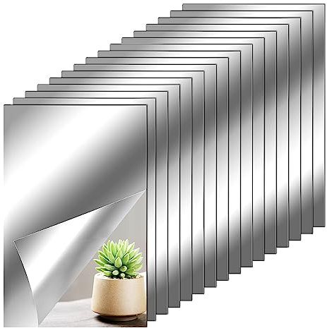 Autocollants muraux à miroir flexibles, non en verre, pour revêtement mural de cuisine et salle de bain, 16 pièces de 9 pouces