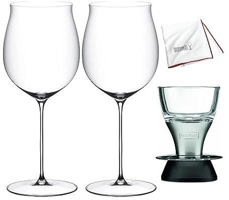 Riedel Supperleggero Grand Cru - Paquete de 2 copas con aireador de vino Waring Pro, paño de microfibra grande para pulir (4 artículos)