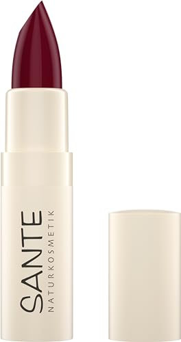 Sante Naturosmetik Moisture Lipstick 07 Mulberry, rossetto nutriente con acido ialuronico, effetto plump e sepilift, cura delle labbra morbide in rosso scuro, 4,5 g