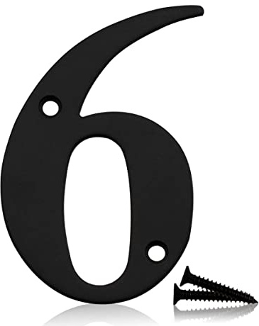 Bwintech 1 Pcs 75mm Matt Black SS304 House Numbers Door number 6, House Signs for outside, House Numbers Plaques for Front Wooden Door