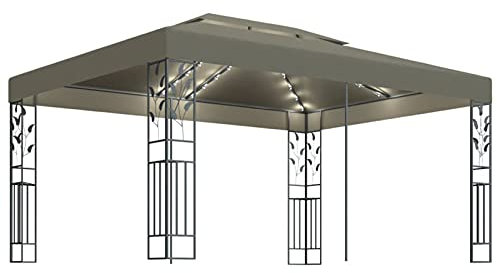 GuyAna Pavillon mit Doppeldach & LED-Lichterkette Zelt FüR Garten Sonnensegel Pavillon Partyzelt Garten Pavillon 3x4 m Taupe