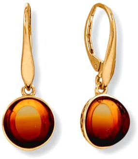 Damen-Ohrringe, 14 Karat vergoldet, 925er-Sterlingsilber, runder Sonnenaufgang, Bernstein, Hebel-Ohrringe, Schmuck für Frauen, One Size, Edelstein Metall Edelstein Goldfarben Metall, Bernstein