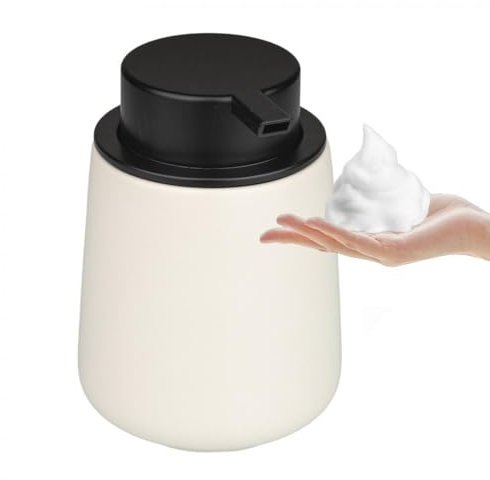 XUDREZ Seifenspender küche Schaumseifenspender, Keramik 380ml Nachfüllbarer Spülmittelspender, Soap Dispenser Seifenschaumspender Pumpflasche für Shampoo, Handseife，Duschgel (A-White)