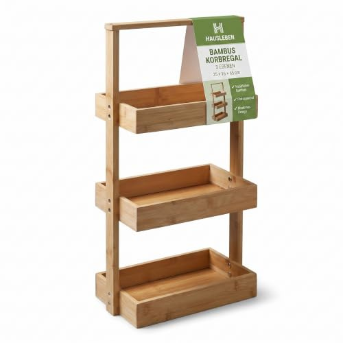 hausleben Scaffale in bambù, 25 x 16 x 65 cm, naturale, bagno, soggiorno, sala da pranzo, cucina, legno, ecologico, scaffale, scaffale