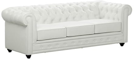 Vente-unique - Divano fisso 3 posti Chesterfield - similpelle - bianco