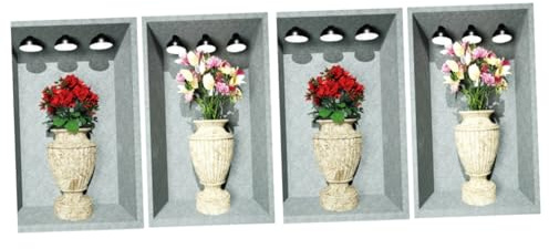 Gadpiparty 4 Pièces Autocollant Mural Stickers Muraux Autocollants Décoratifs Autocollants Muraux De Fleurs Décor Pour Enfants Plantes En Pots Plantes Vertes Pvc 3d Réfrigérateur Les Fleurs