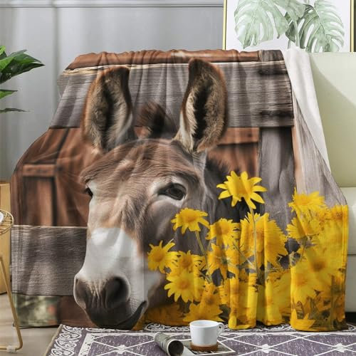 ECOTOS Kuscheldecke Flauschig Esel, Decke Wolldecke 150x200 Bauernhoftiere, Flanell Sofadecke Blanket XL, Fleecedecke Wohndecke Schlafdecke Weich, Deko Decken für Couch Bed