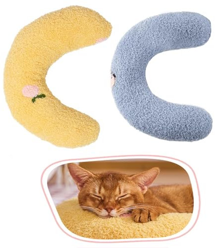 Prtsftrb 2 Stück Beruhigungskissen, Kissen für Katzen und Kleine Hunde, Halbes Donut Nackenkissen Mit Katzenminze zum Schlafen, Ausruhen und Spielen (Gelb+Blau)