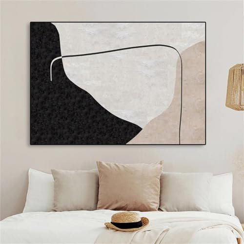 Modernes Beige-Schwarz-Gemälde, großes abstraktes Leinwand-Ölgemälde, zeitgenössische Kunst, minimalistische Drucke, Poster, Heim-Wand-Kunst-Dekor, 80 x 120 cm, rahmenlos
