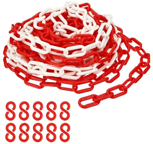 PATIKIL Plastic Chain,32 FEET Safety Barrier Chain for Crowd Control, 1/4inch(6mm) Red/White Plastic Chains Links for Queue Lines, Parking, Fences, Gate, Concerts, and Decoration