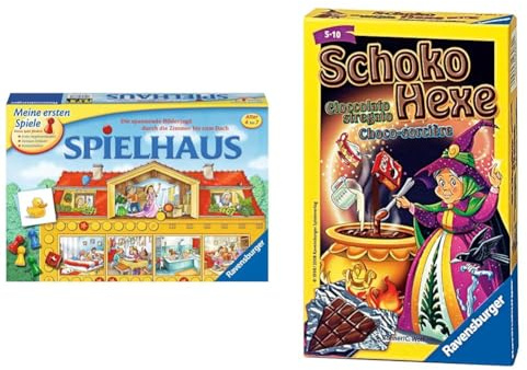 Ravensburger 21424 - Spielhaus & 23082 - Schoko Hexe, Mitbringspiel für 2-6 Spieler, Kartenspiel ab 6 Jahren, kompaktes Format, Reisespiel