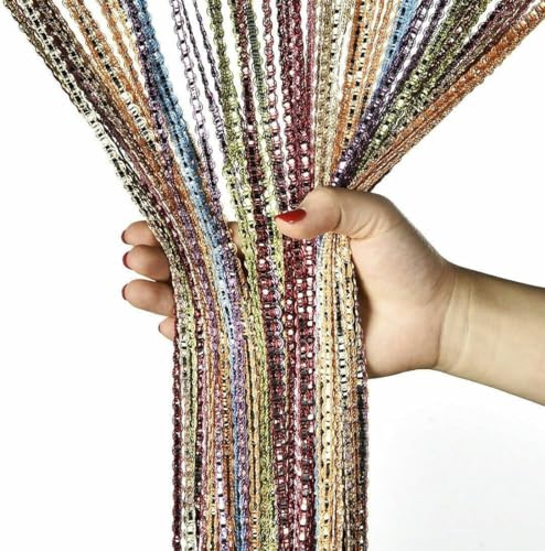 Seven-Flower String Curtain Panels Door Fly Screen Room Divider Net Hanging Glitter Curtains,Decorative Tassel Ribbon Strip Silver Screen for Living room,Bedroom,Party Events (Colorful, 39 x 79)