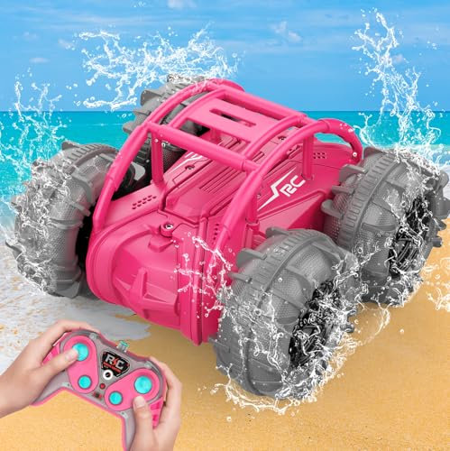 Braxel Rot Ferngesteuertes Auto Spielzeug Ab 3-8 Jahre Mädchen, 2,4GHz 4WD Amphibienfahrzeug Geschenk Mädchen 4-8 Jahre, Rc Auto Outdoor Gartenspielzeug Spielzeug Ostergeschenke Kinder Ab 3-6 Jahre