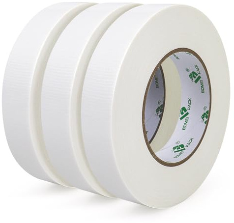 BOMEI PACK 3 Rolls White Duct Tape Reinforced 25mm x 50m Waterproofs Heavy Duty Gaffer Tape for pipelines Ducts Fixing Repairing,DIY Craft Labeling,Carpet Edge Seaming,Moving Box Sealing