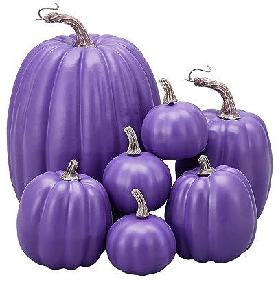 Kouoybt Halloween Artificial Pumpkins Foam Pumpkins Faux Pumpkins Decorations for Halloween Thanksgiving Home Party Supplies (Purple, One Size)